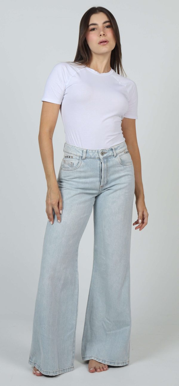 Jean Femenino Wide Leg Fit Esencial de Moda Azul Claro