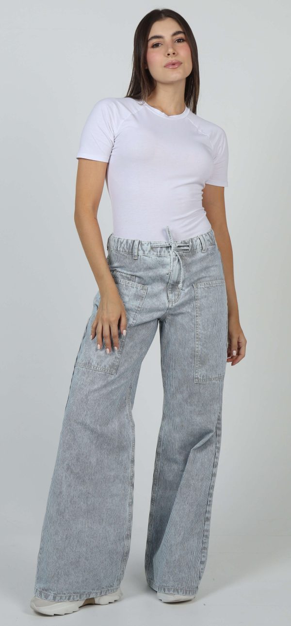 Jean Femenino Wide Leg Textil Rayas Azul