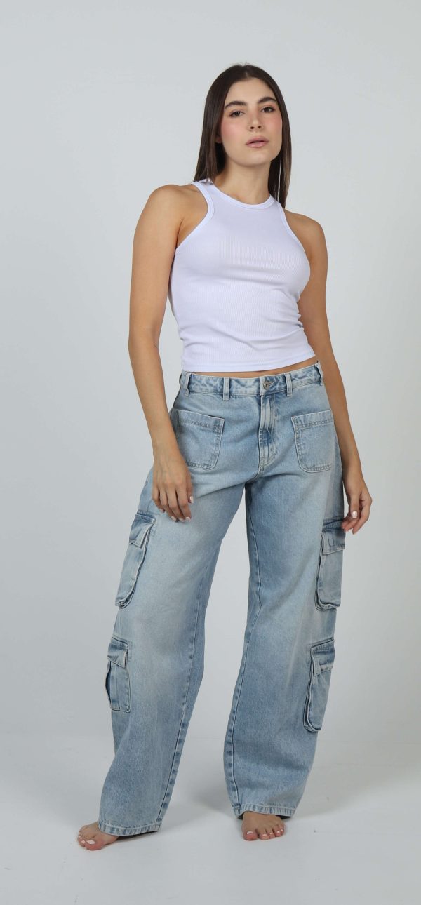 Jean Femenino Baggy Cargo Azul Claro