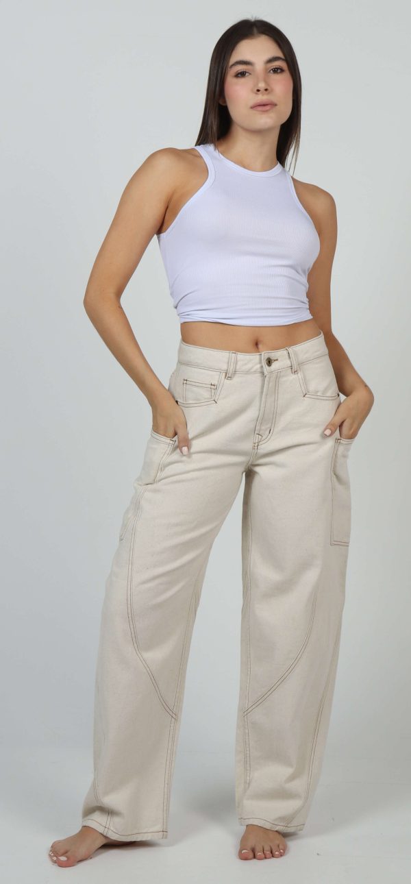 Jean Femenino Balloon Fit Full Moda Ivory