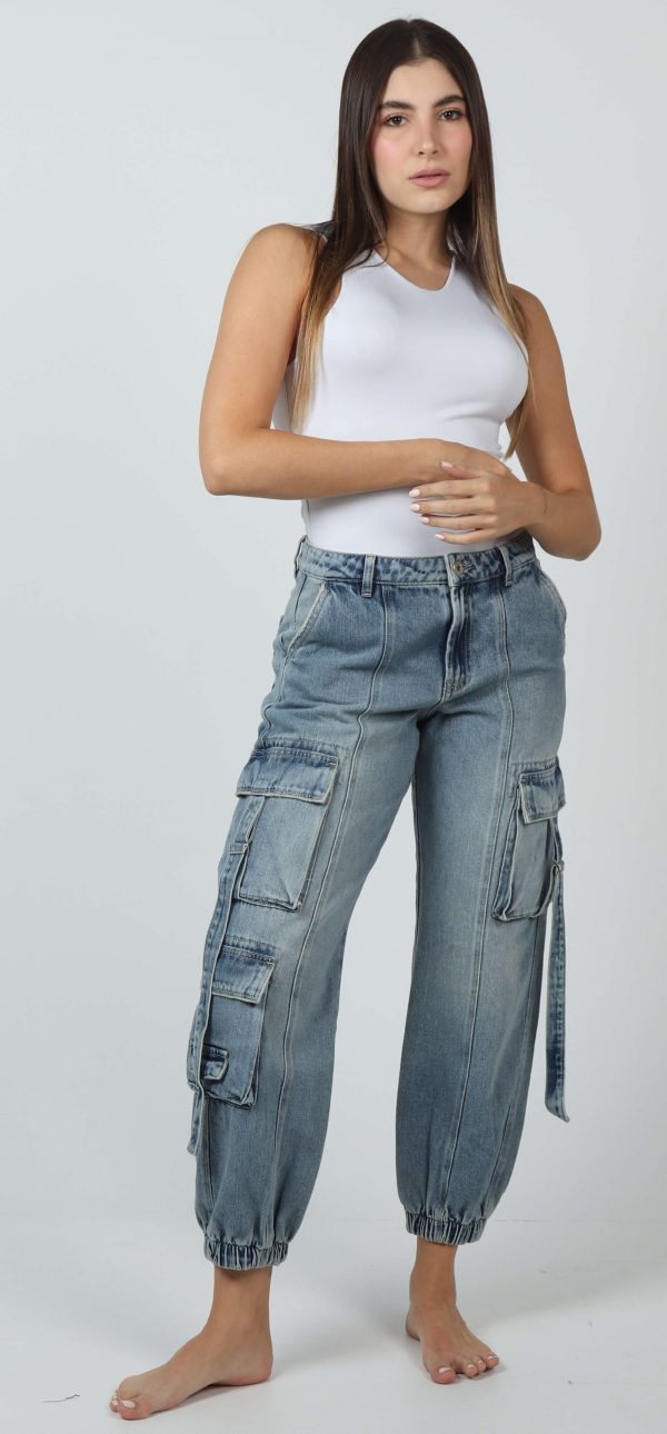 Jean Femenino Jogger Cargo Azul