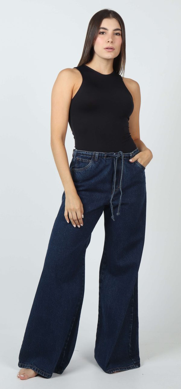 Jean Femenino Wide Leg Resortado y Jareta Azul