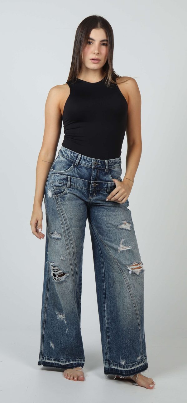 Jean Femenino Palazzo Fit Efecto Doble Jean