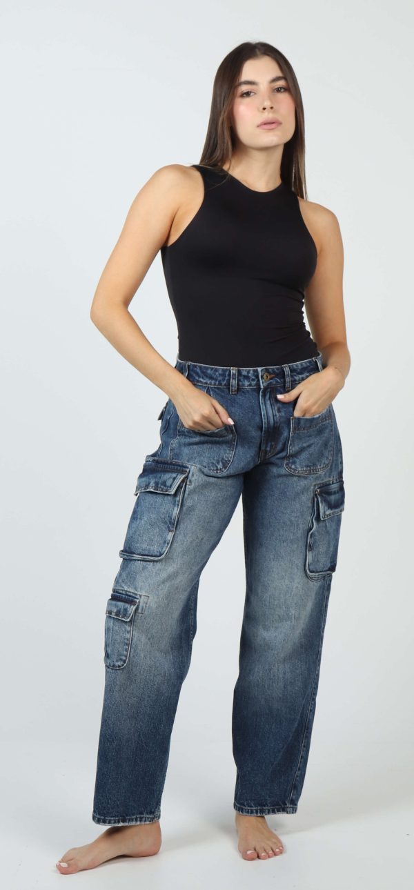 Jean Femenino Baggy Cargo Azul