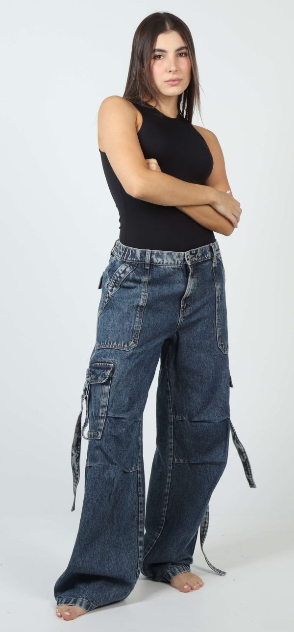 Jean Femenino Jogger Super Cargo Azul