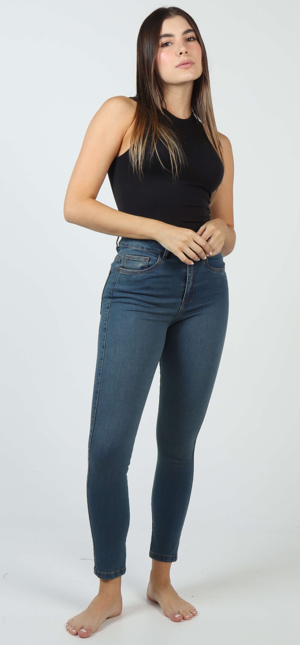 Jean Femenino Skinny Fit Esencial de Moda Azul Medio