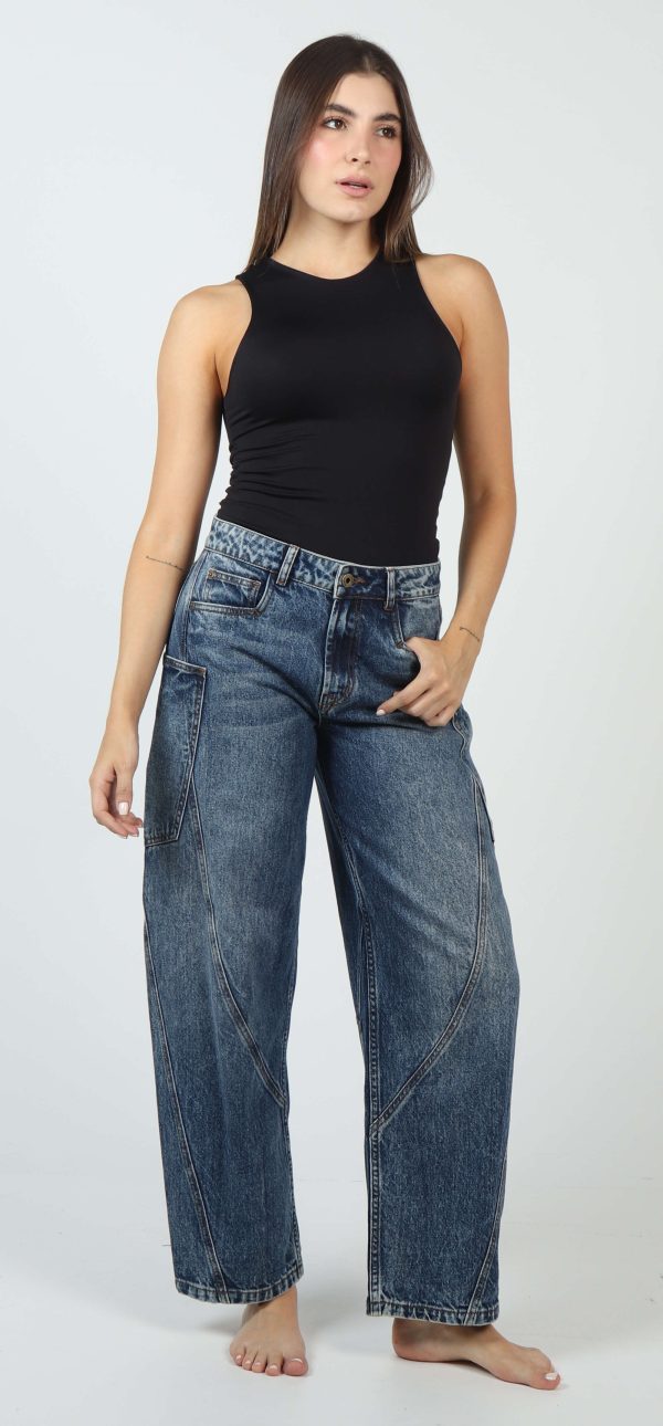 Jean Femenino Balloon Fit Full Moda Azul Medio