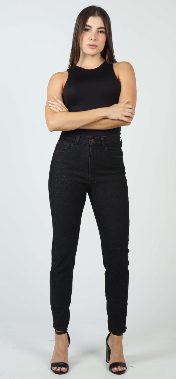 Jean Femenino Skinny Fit Glitter Negro