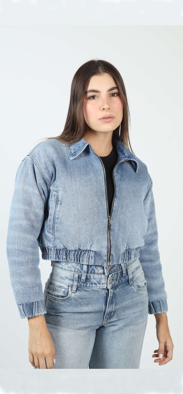 Chaqueta Femenino Bomber Crop Acolchada Azul