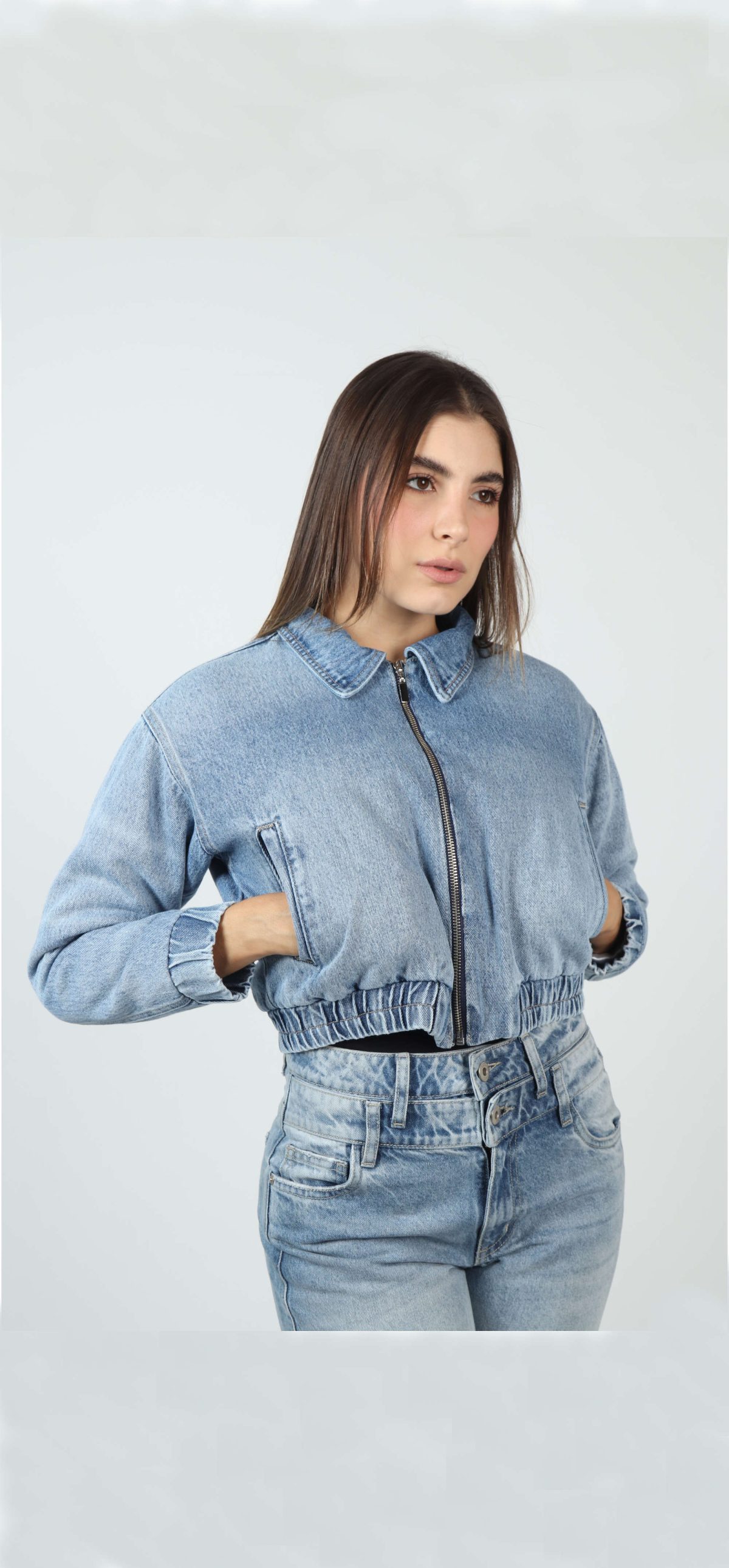 Chaqueta Femenino Bomber Crop Acolchada Azul - Imagen 3