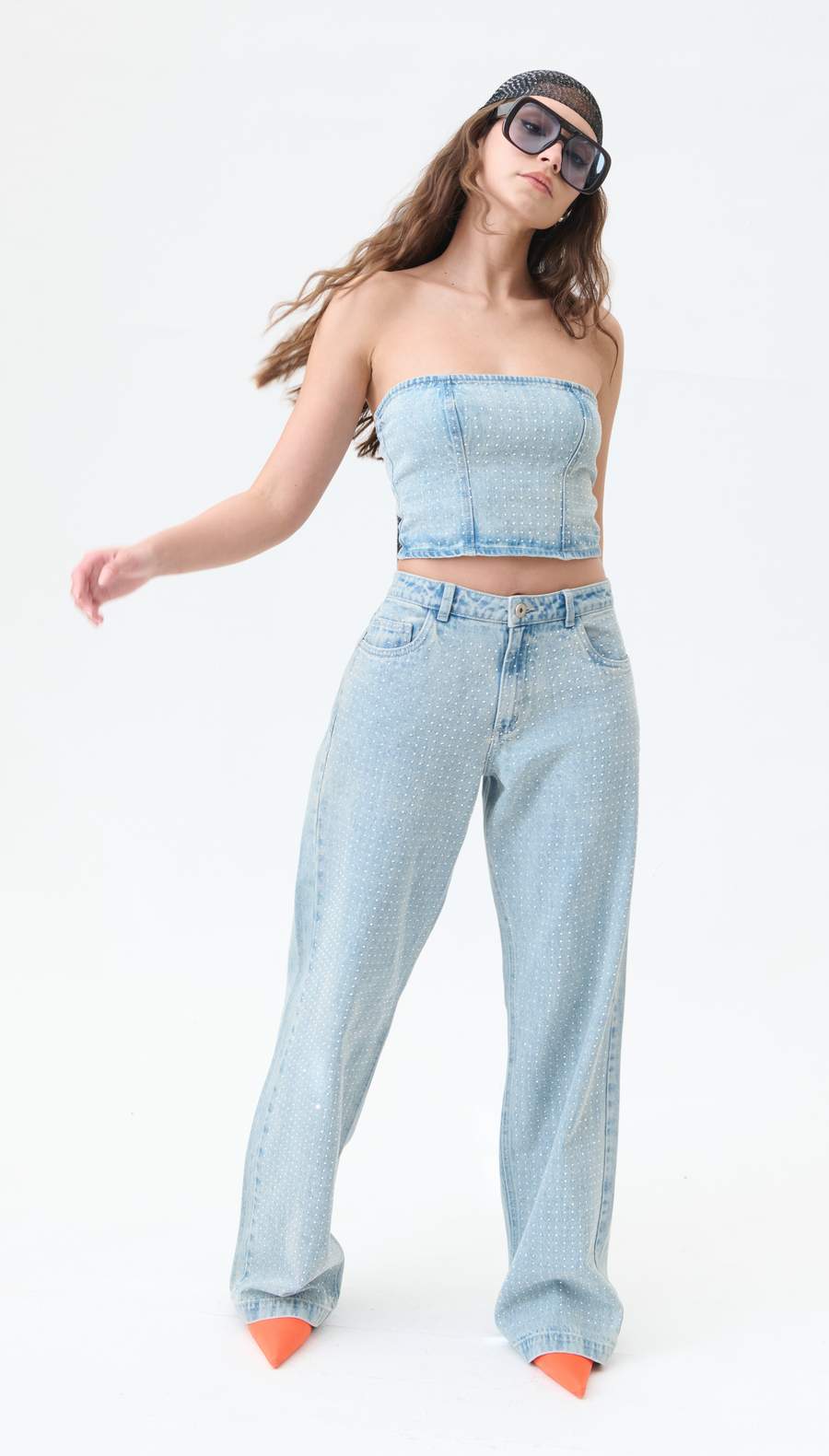 Jean Straight Hotfix Brillos Azul Claro - Imagen 2