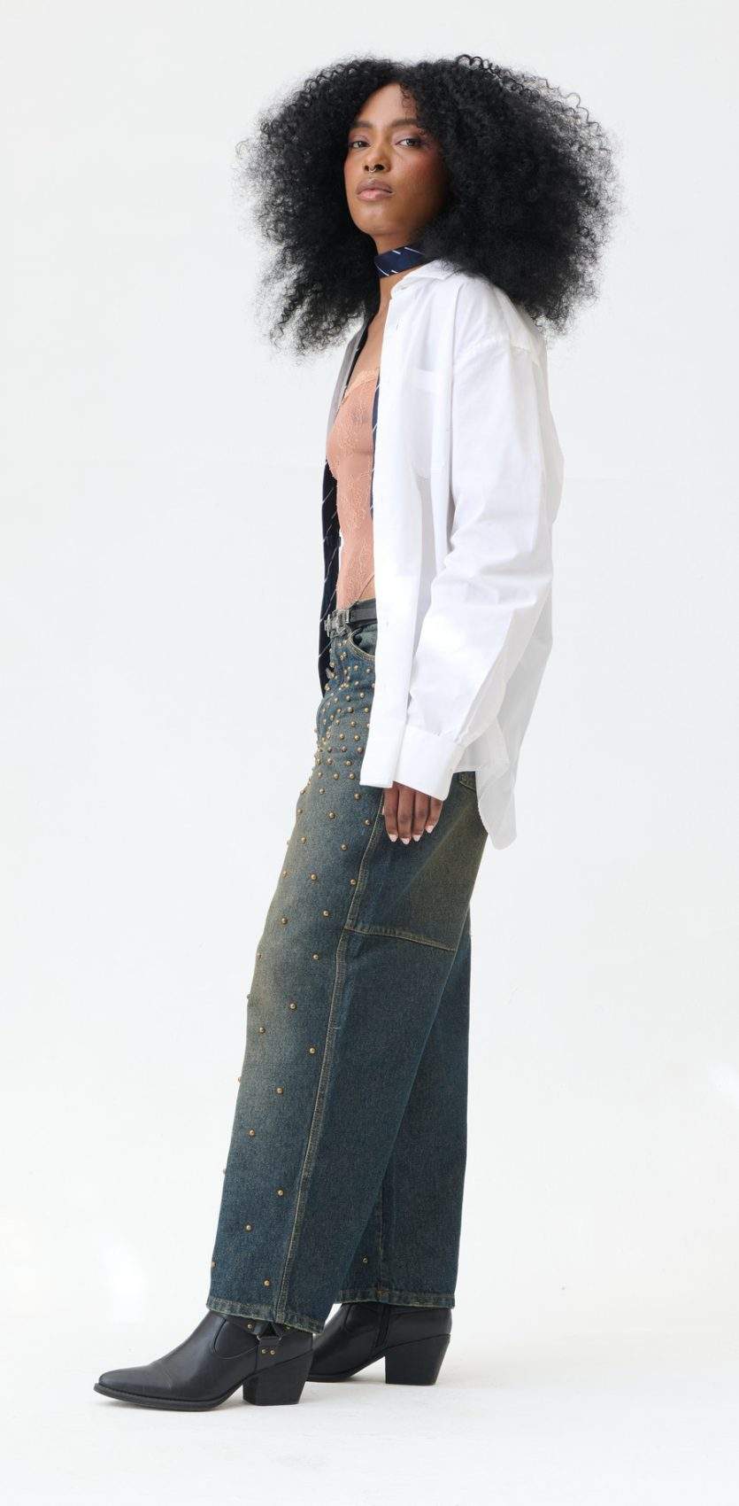 Jean Balloon con Taches Burbuja Denim Azul Oscuro y Pardo - Imagen 6