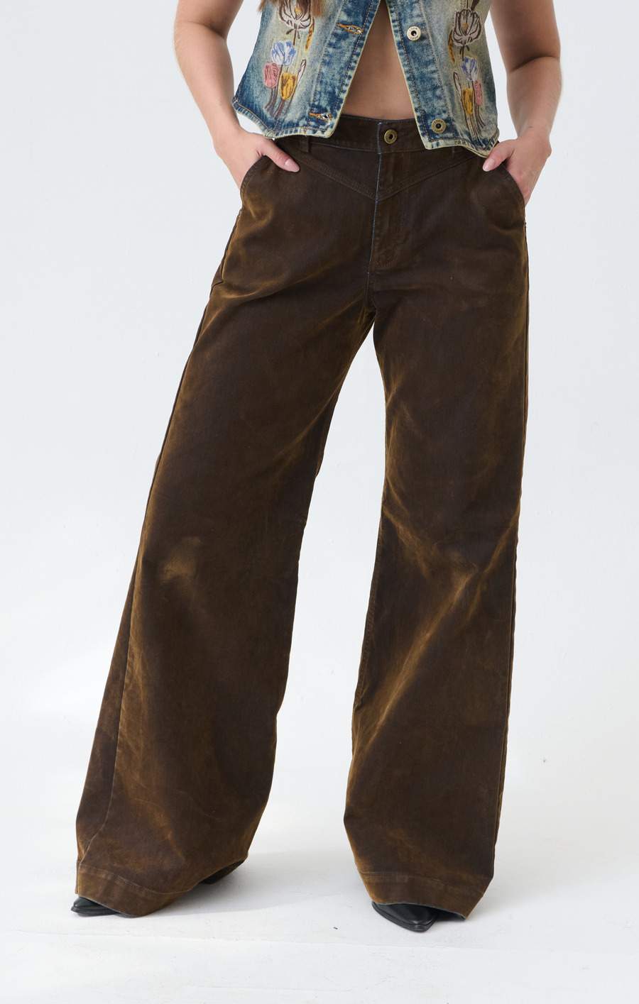 Jean Wide Leg con Velvetín Café - Imagen 6