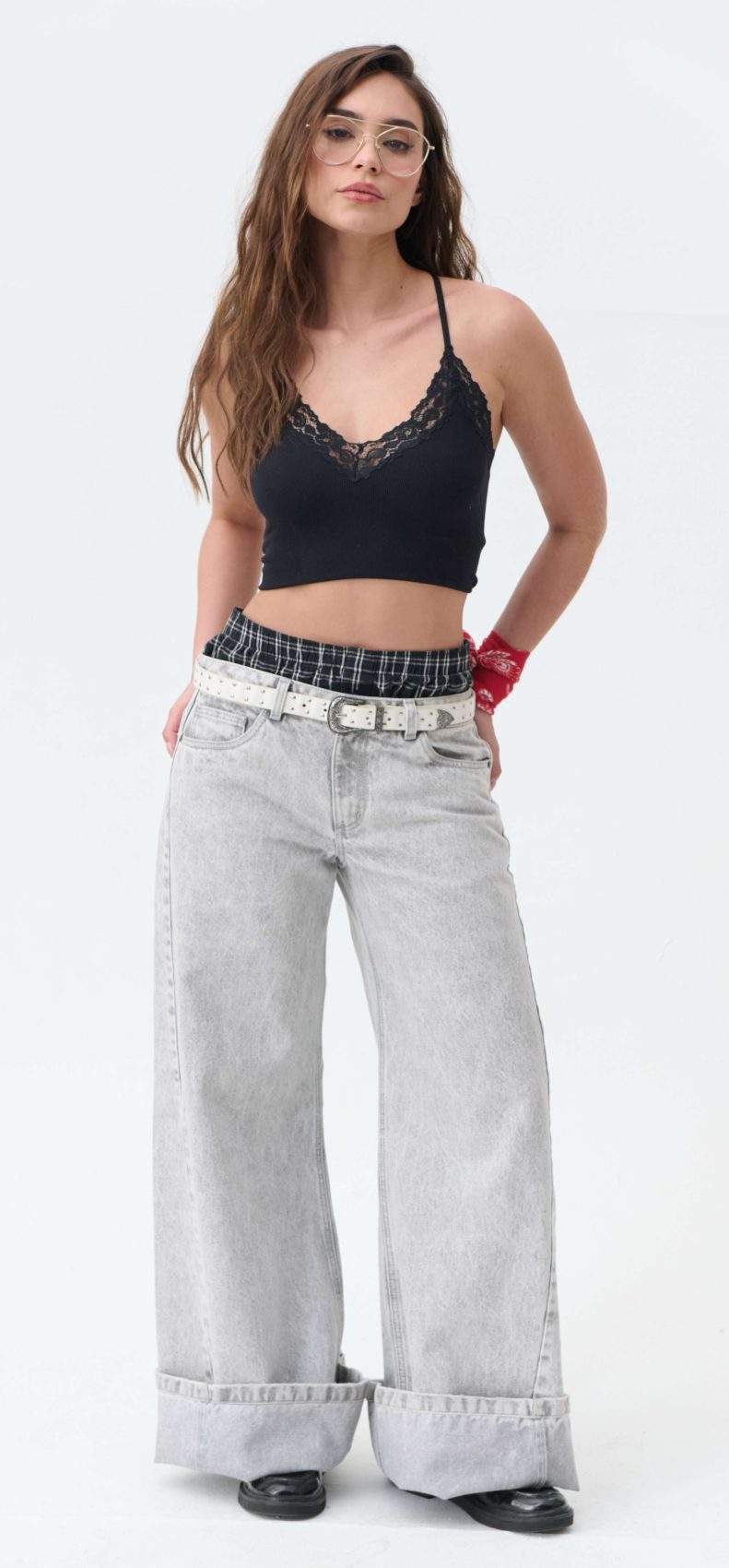 Jean Super Wide Leg Gris Tiro Bajo - Imagen 8