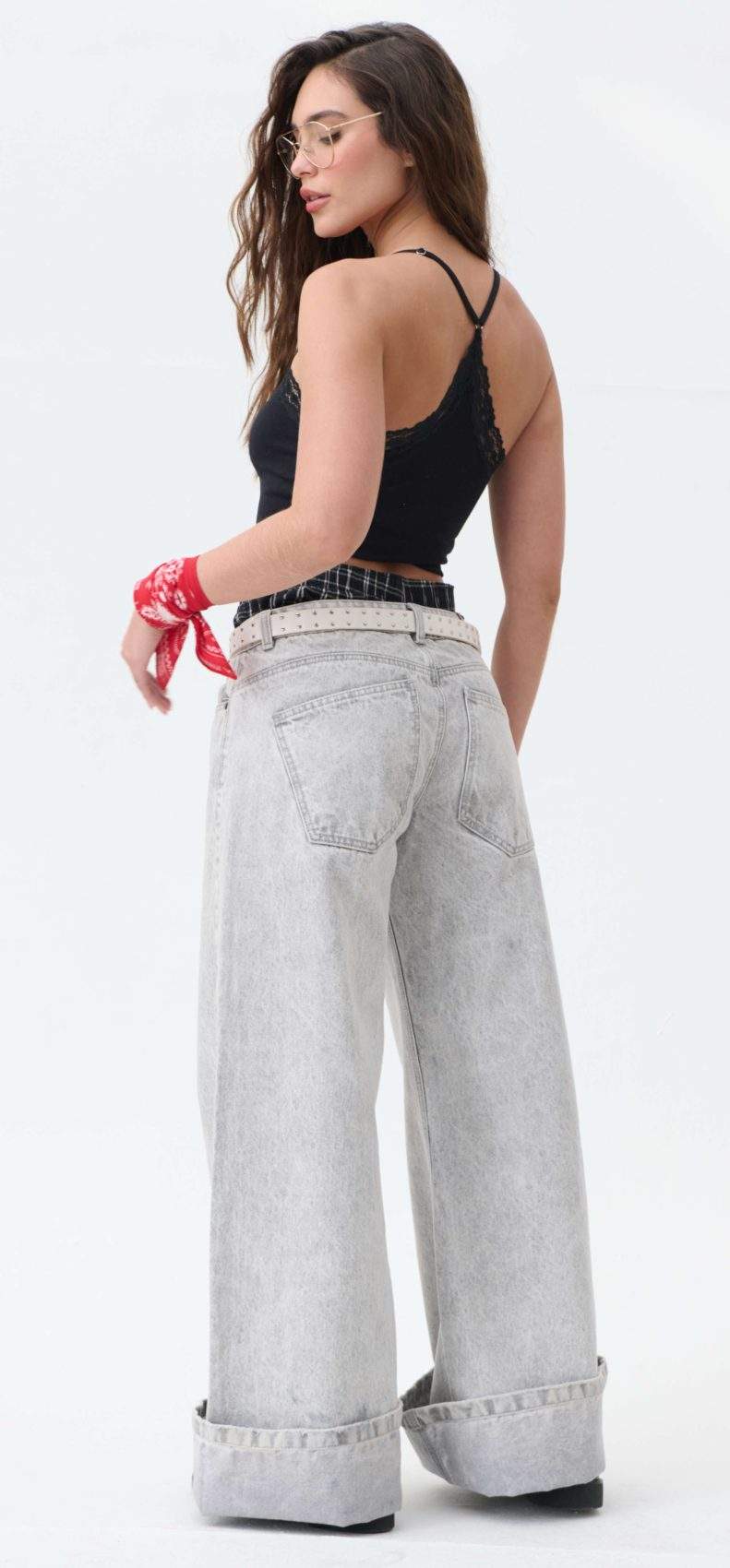 Jean Super Wide Leg Gris Tiro Bajo - Imagen 5
