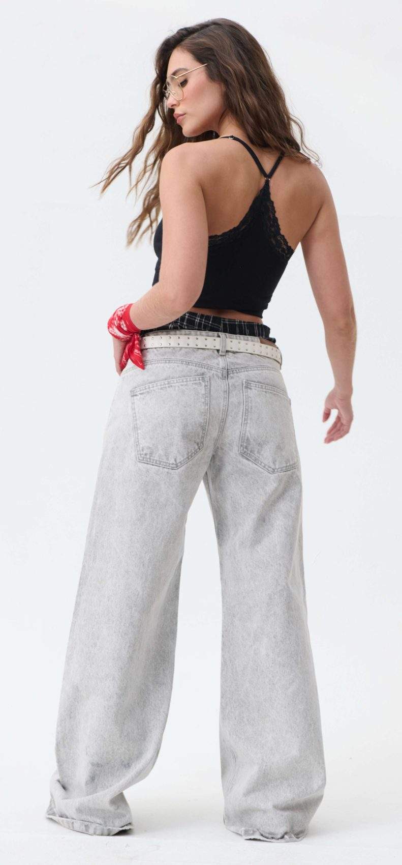 Jean Super Wide Leg Gris Tiro Bajo - Imagen 7