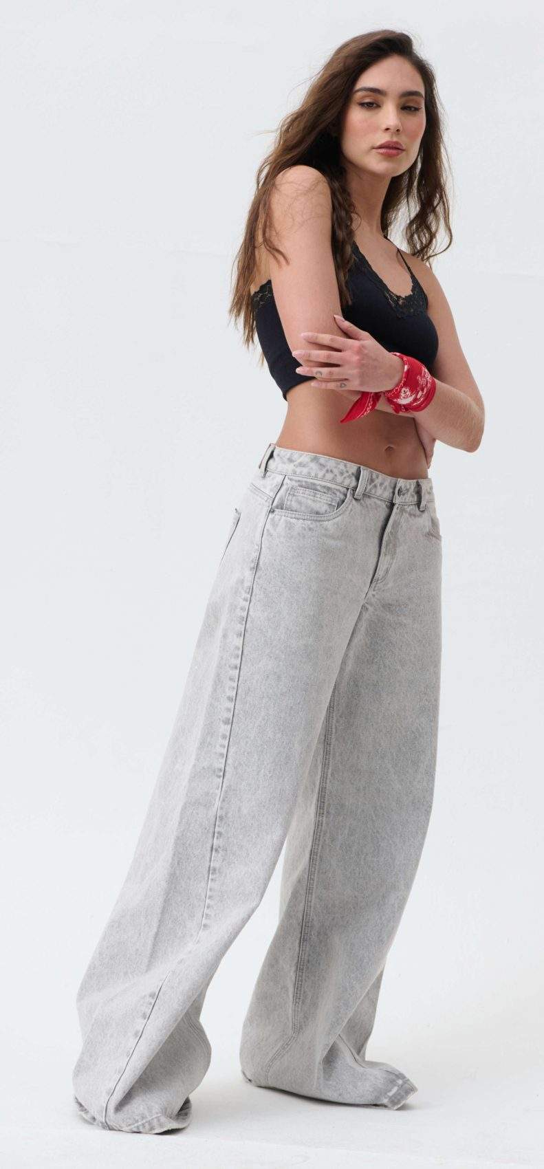 Jean Super Wide Leg Gris Tiro Bajo - Imagen 2