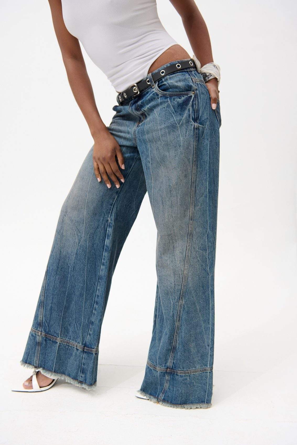Jean Wide Leg Azul Oscuro Veteado - Imagen 2