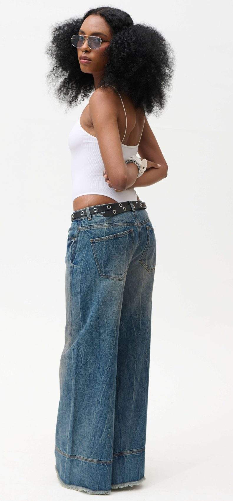 Jean Wide Leg Azul Oscuro Veteado - Imagen 4