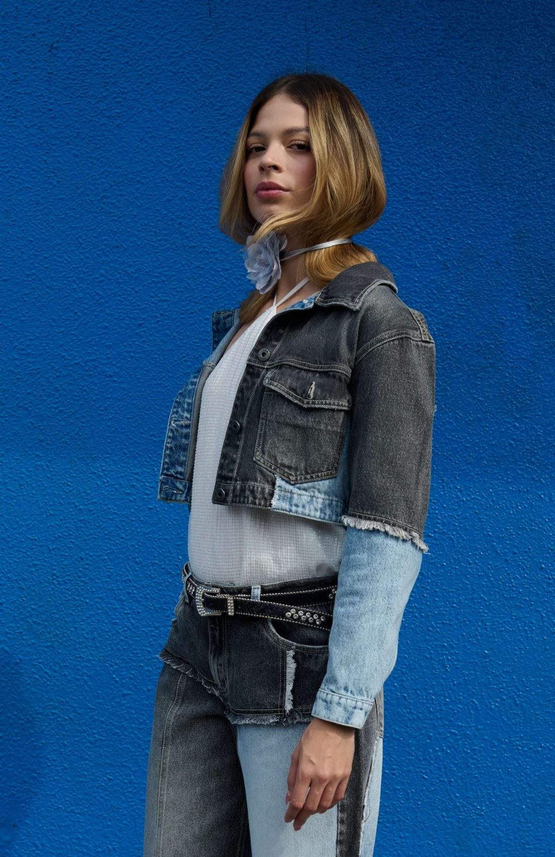 Chaqueta Bicolor Patchwork Azul-Negro - Imagen 3