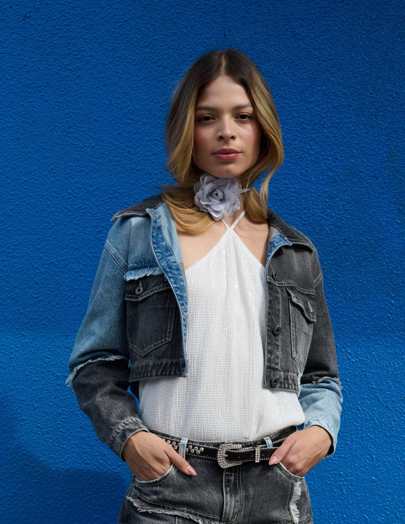 Chaqueta Bicolor Patchwork Azul-Negro - Imagen 4