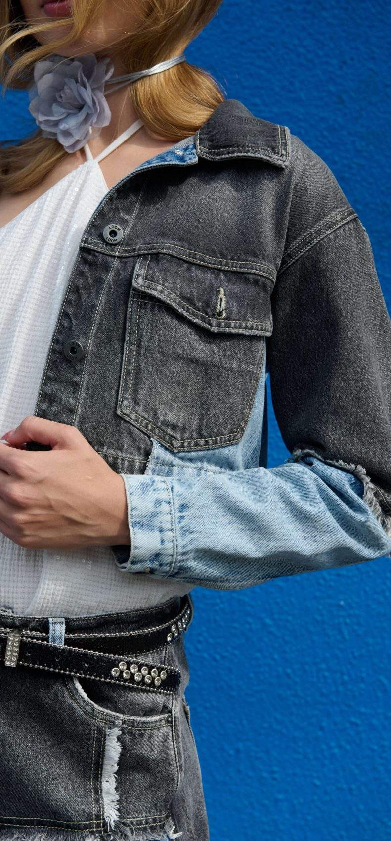 Chaqueta Bicolor Patchwork Azul-Negro