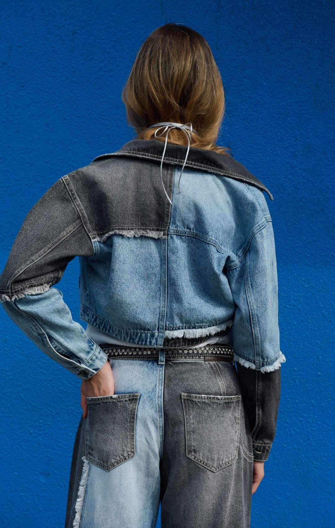 Chaqueta Bicolor Patchwork Azul-Negro - Imagen 2