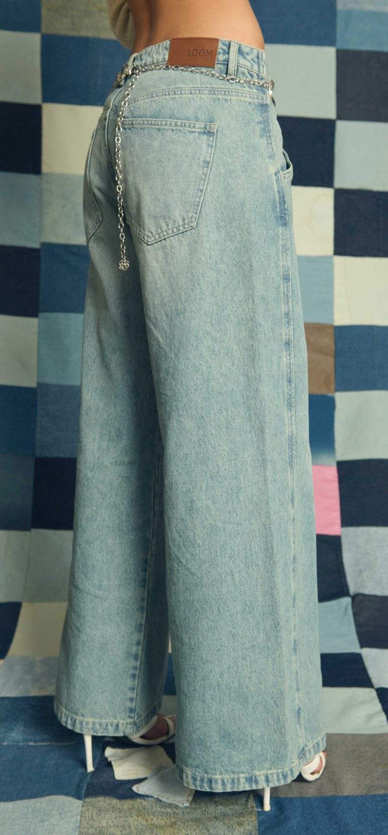 Jean Wide Leg Tiro Medio Cotilla Frontal Azul Medio Transversal Moda - Imagen 5