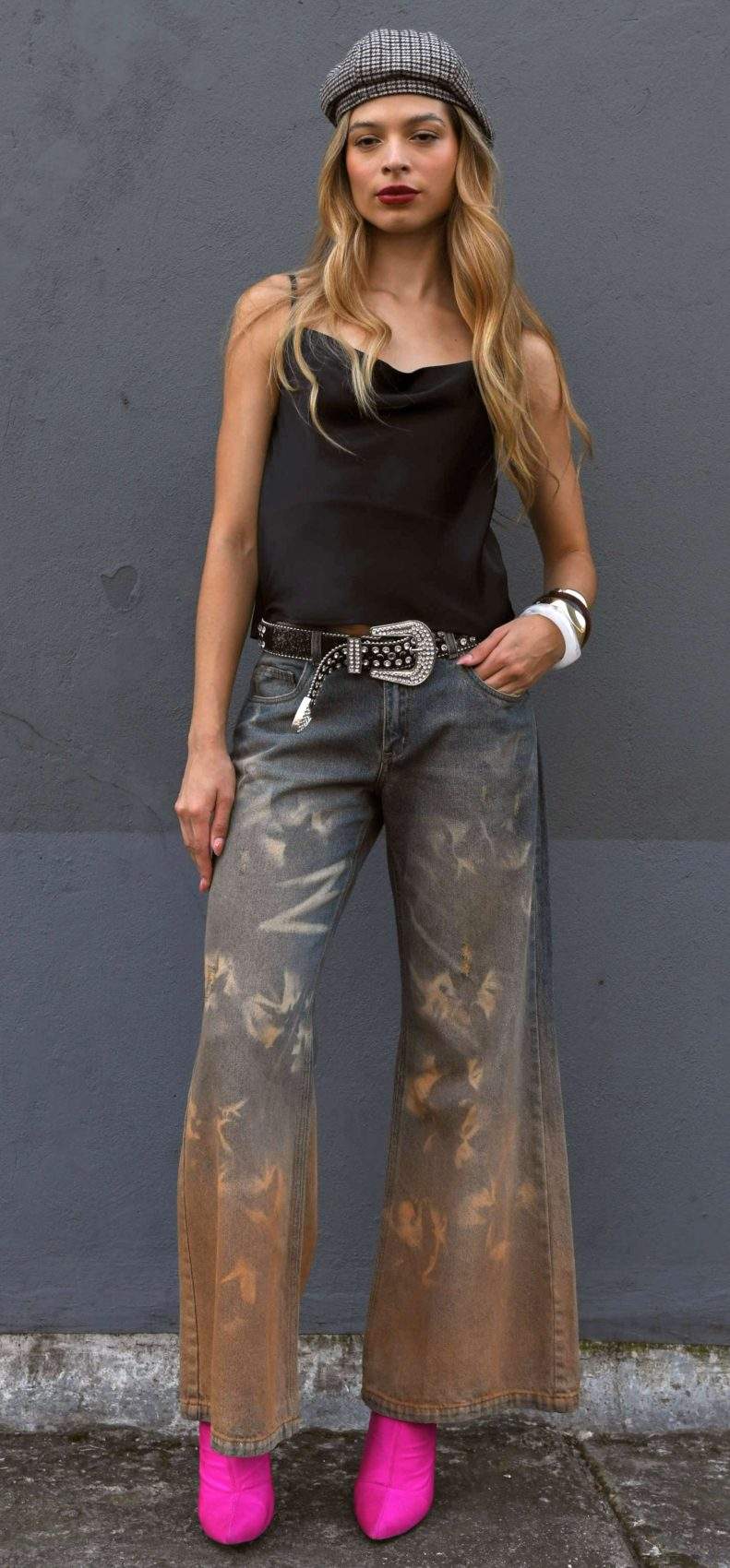 Jean Wide Leg Tiro Bajo Vintage Orange Azul Medio Impacto Moda Femenino