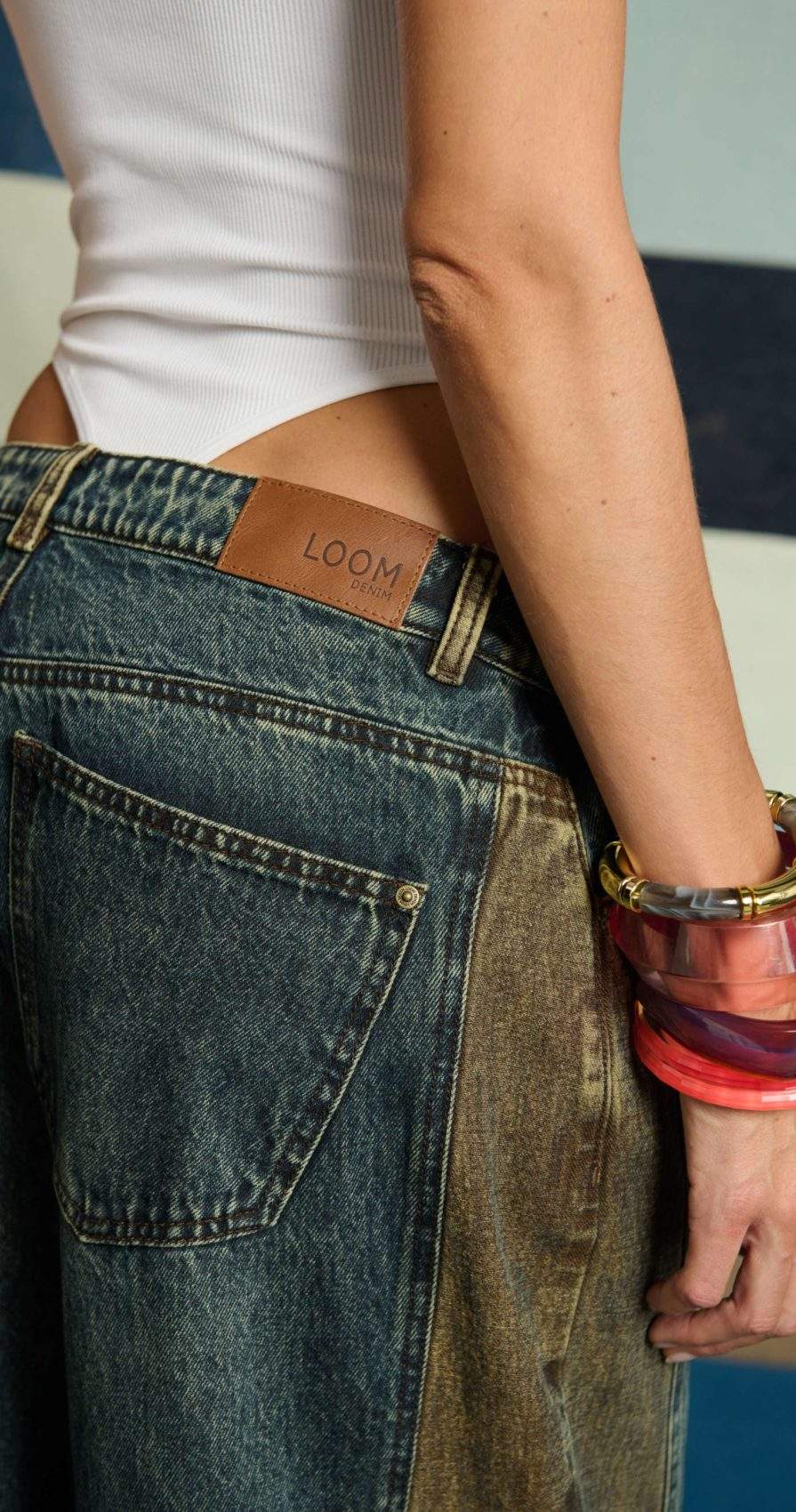 Jean Wide Balloon Tiro Medio Spec Tex Bicolor Azul y Café Impacto Moda Femenino - Imagen 2