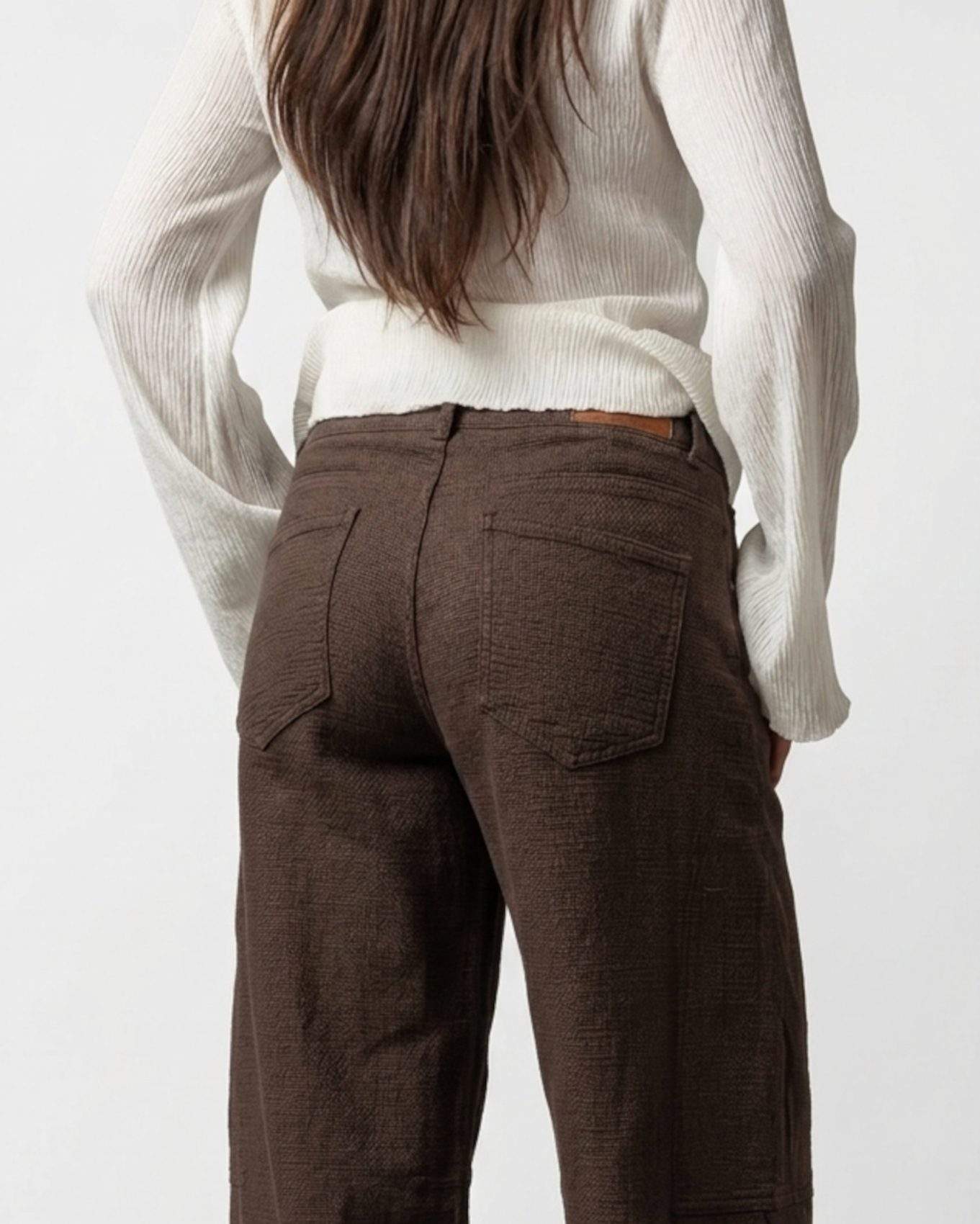 Jean Balloon Tiro Medio Cargo Spec Tex Jacquard Cafe Impacto Moda Femenino - Imagen 2