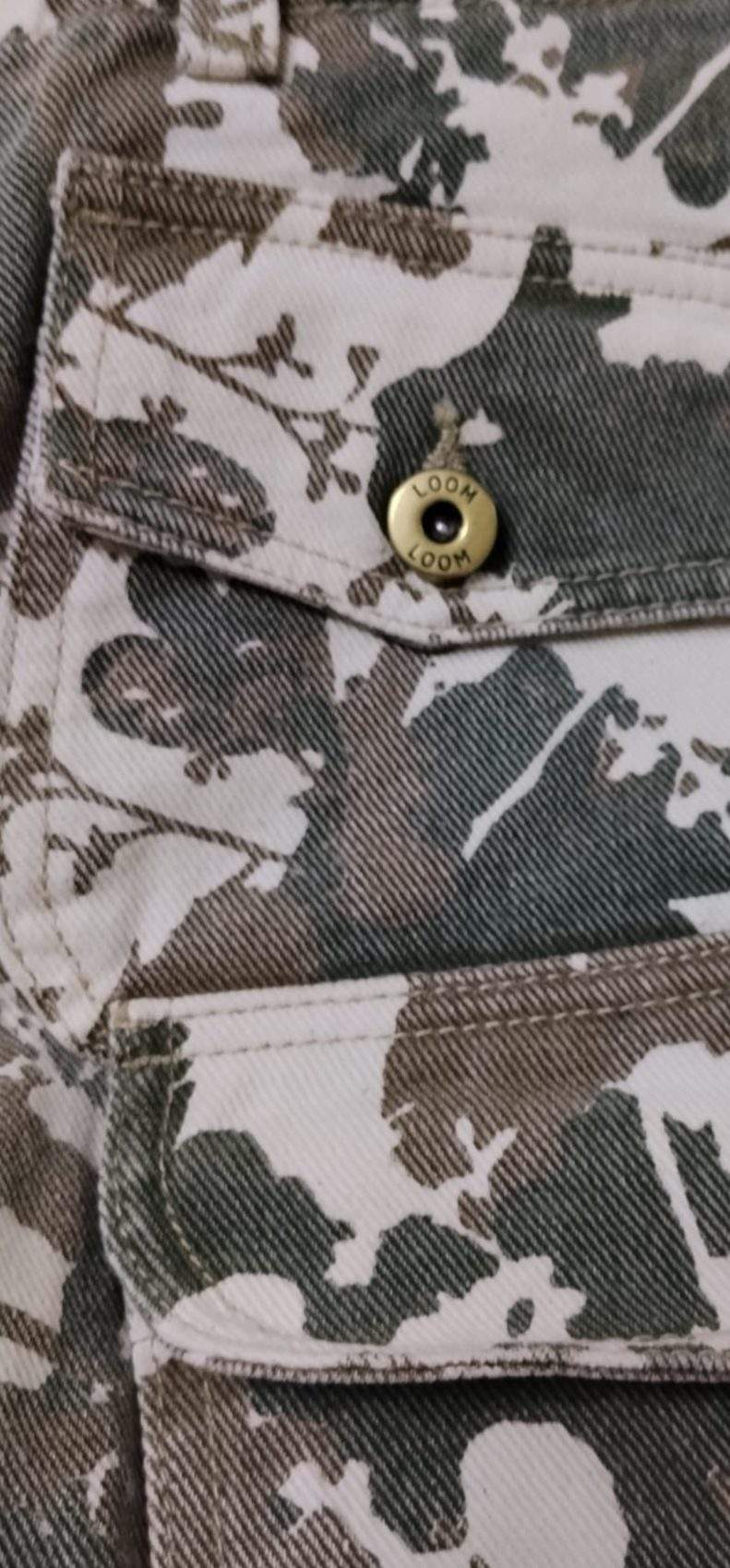 Jean Wide Leg Tiro Bajo Cargo Estampado Camuflado Marfil Impacto Moda Femenino - Imagen 3