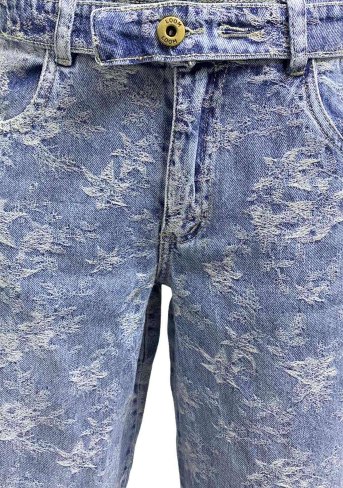 Jean Balloon Tiro Medio Spec Tex Jacquard Azul Medio Impacto Moda Femenino - Imagen 3