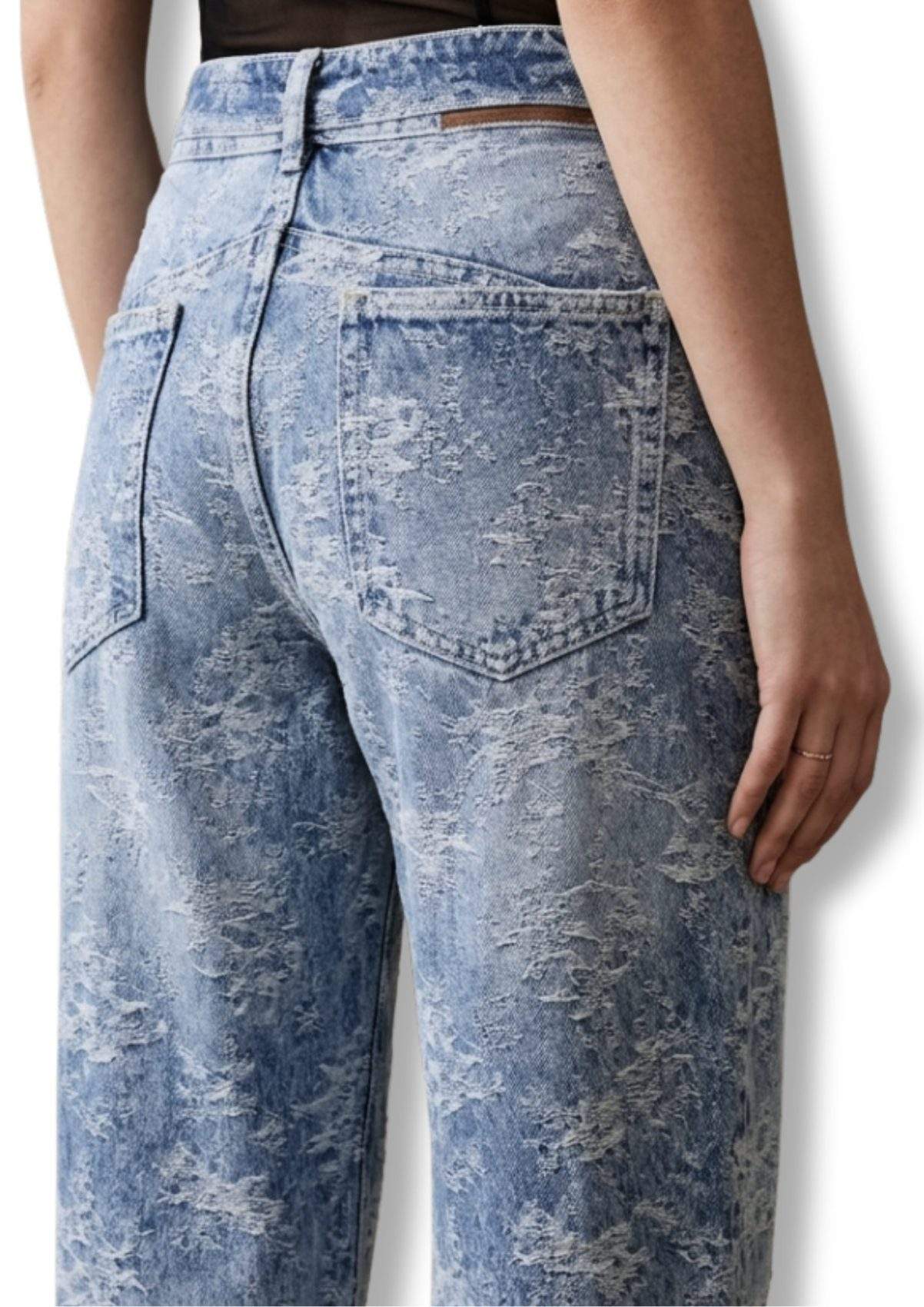 Jean Balloon Tiro Medio Spec Tex Jacquard Azul Medio Impacto Moda Femenino - Imagen 2