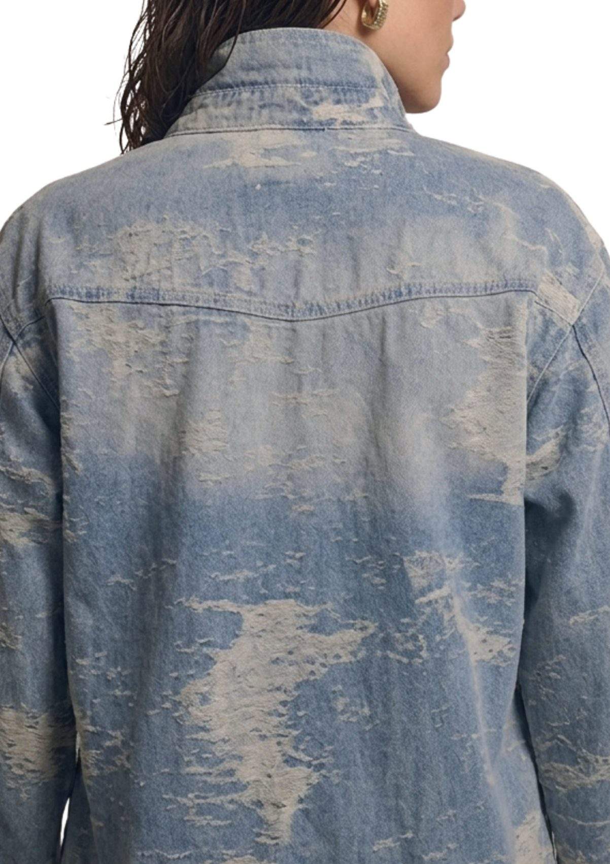 Camison Vaquero Denim Spec Tex Jacquard Azul Medio Impacto Moda Femenino - Imagen 4