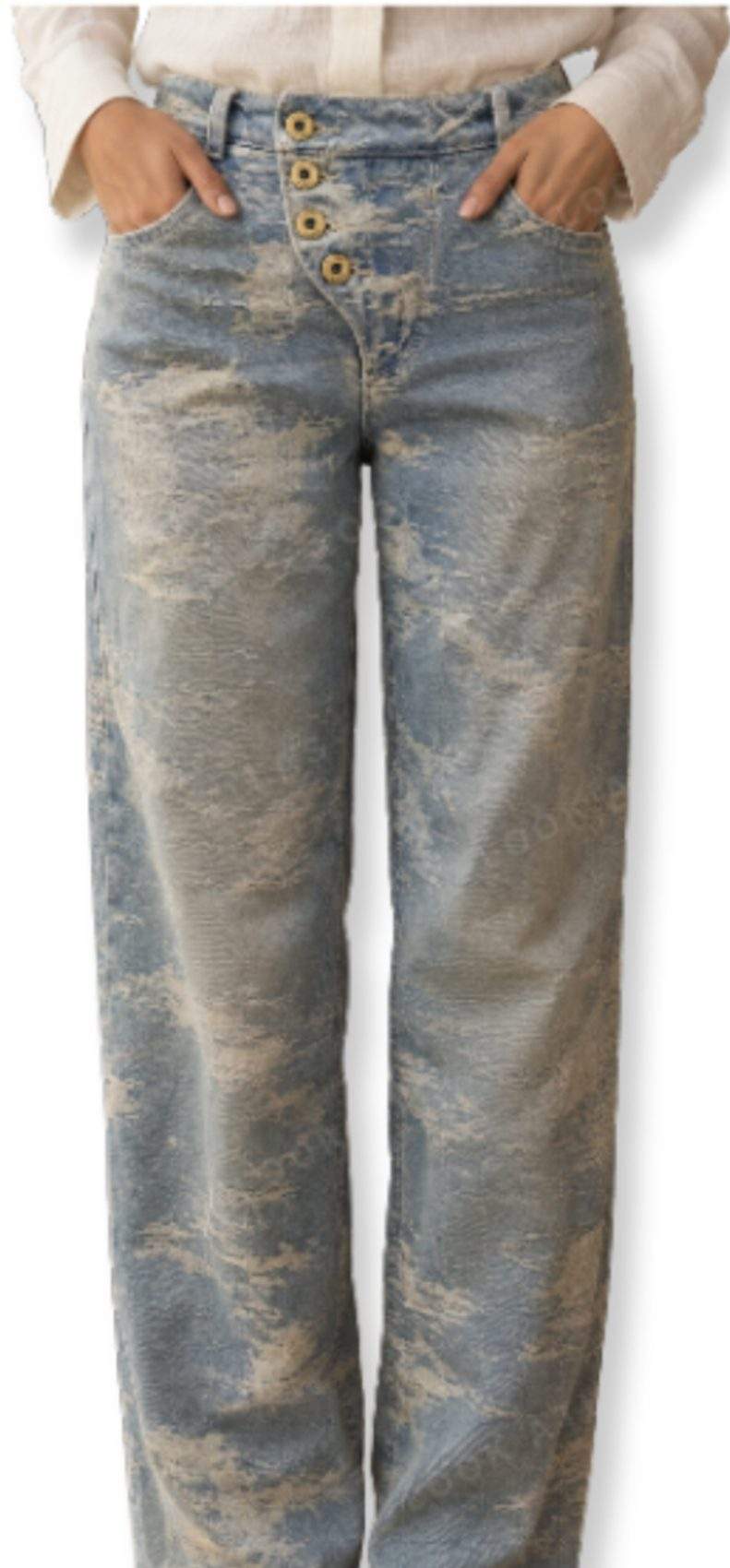 Jean Balloon Tiro Alto Spec Tex Jacquard Azul Medio Impacto Moda Femenino - Imagen 3