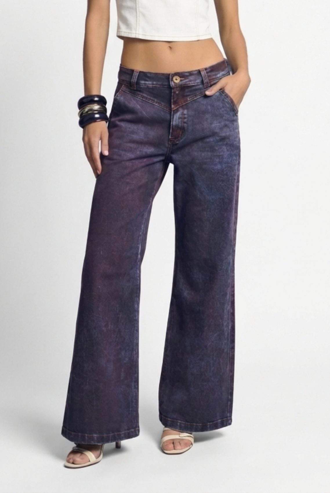 Jean Wide Leg Tiro Alto Spec Tex Velvet Azul Wine Impacto Moda Femenino - Imagen 2