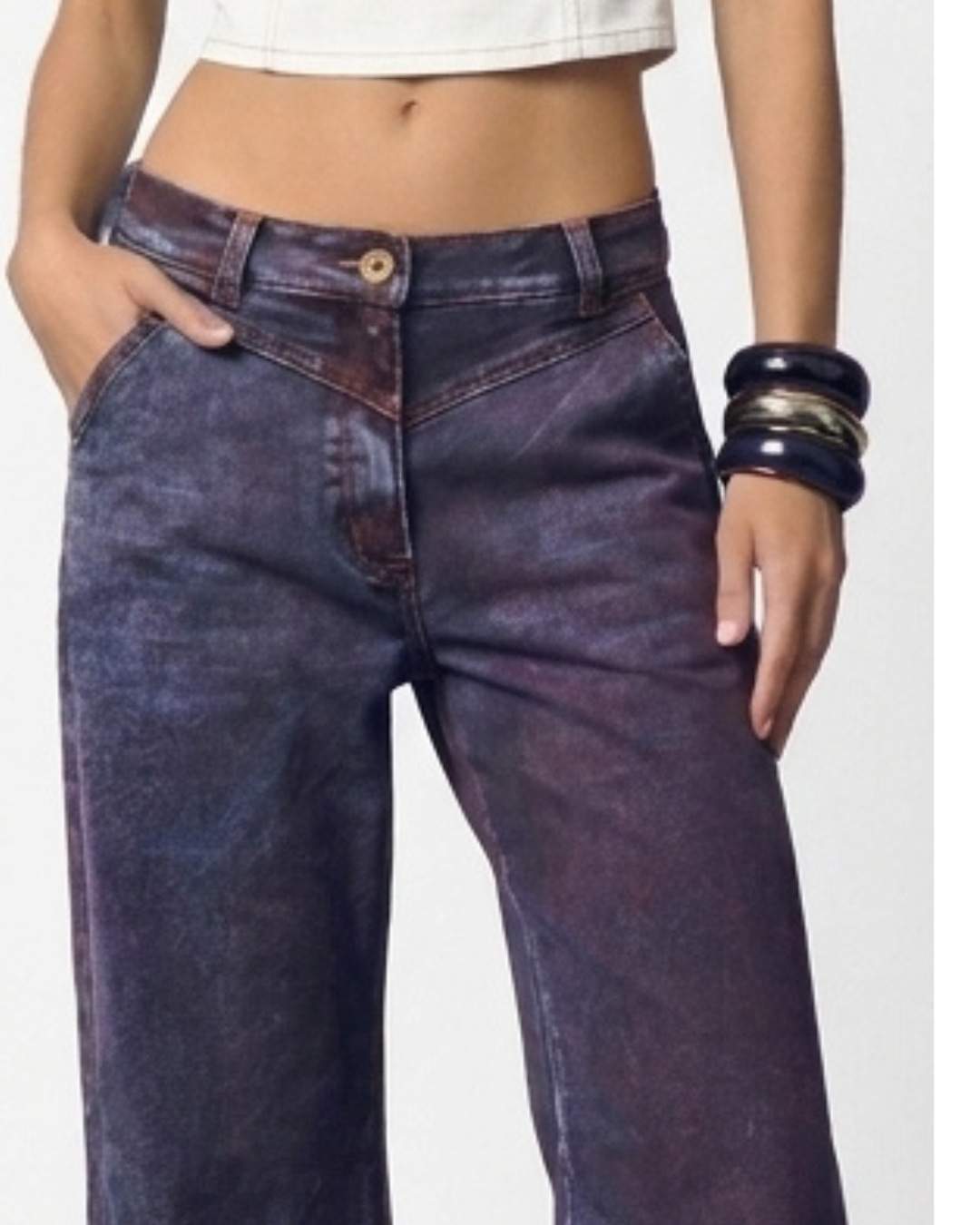 Jean Wide Leg Tiro Alto Spec Tex Velvet Azul Wine Impacto Moda Femenino - Imagen 4