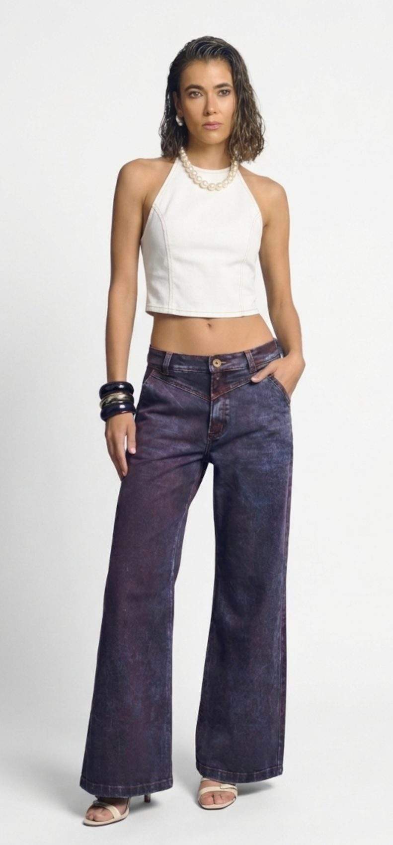 Jean Wide Leg Tiro Alto Spec Tex Velvet Azul Wine Impacto Moda Femenino